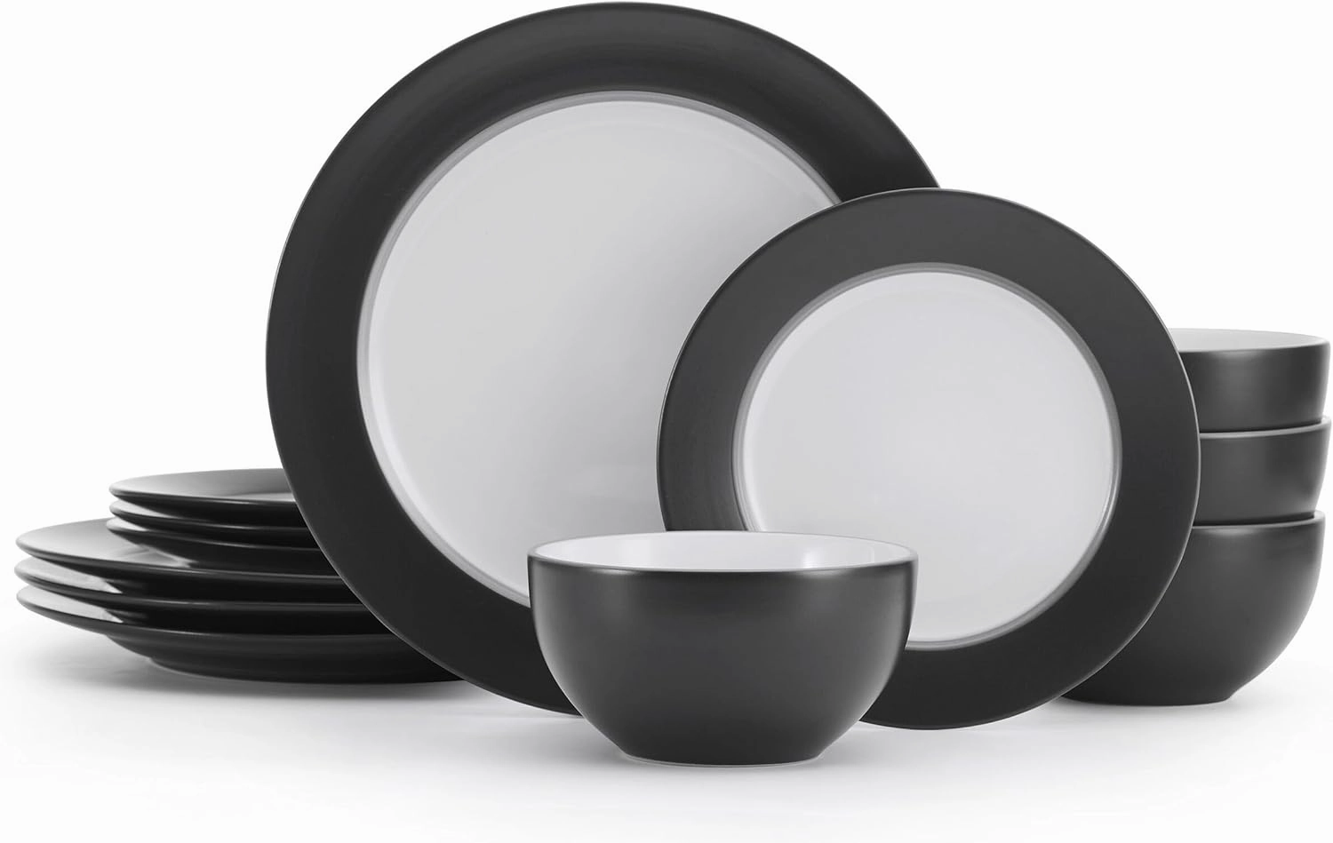 Pfaltzgraff Grayson Charcoal 12 Piece Dinnerware Set, Service for 4
