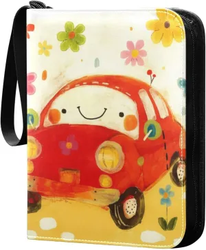 photo album card holder with double sided removable sleeves for game, baseball cards collection Doodle-style Cartoon Cute Car Flower Colorful