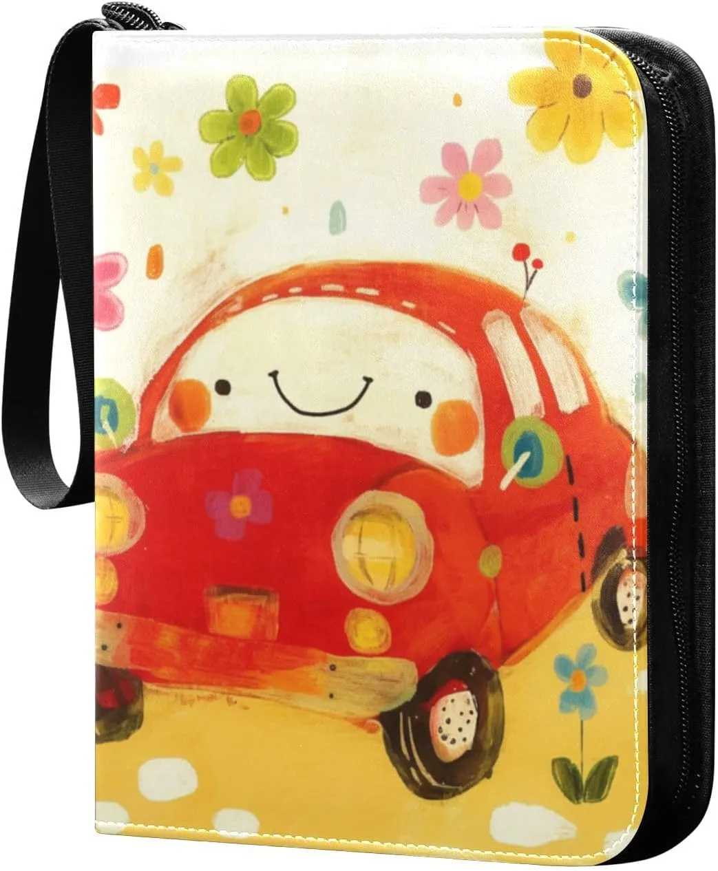 photo album card holder with double sided removable sleeves for game, baseball cards collection Doodle-style Cartoon Cute Car Flower Colorful
