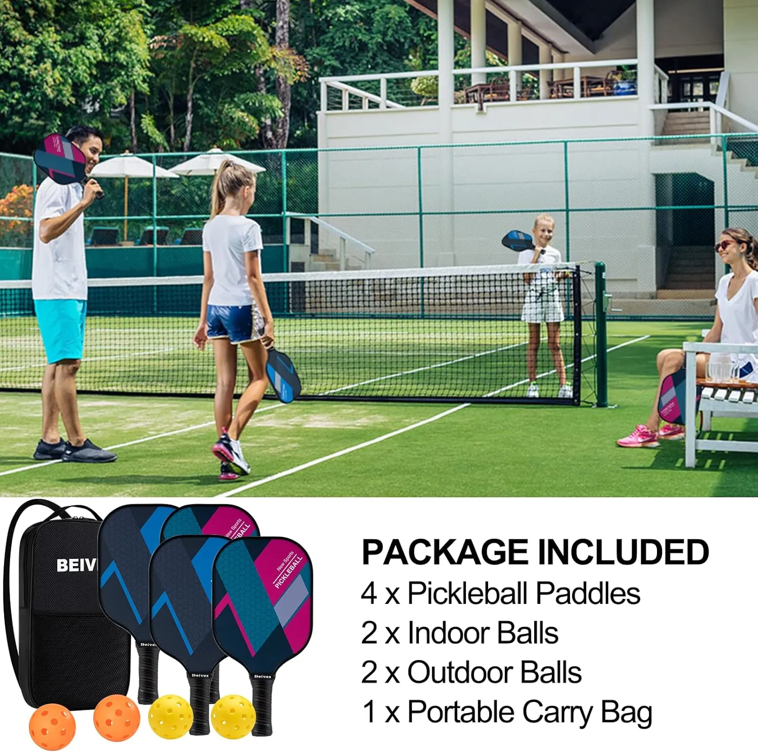 Pickleball Paddles, USAPA Standard Fiberglass Surface Pickleball Paddles Set of 2 or 4 Rackets, Pickleball Set with 4 Pickleball Balls &1 Pickleball Bag, Pickle Ball Paddle Set for Men, Women