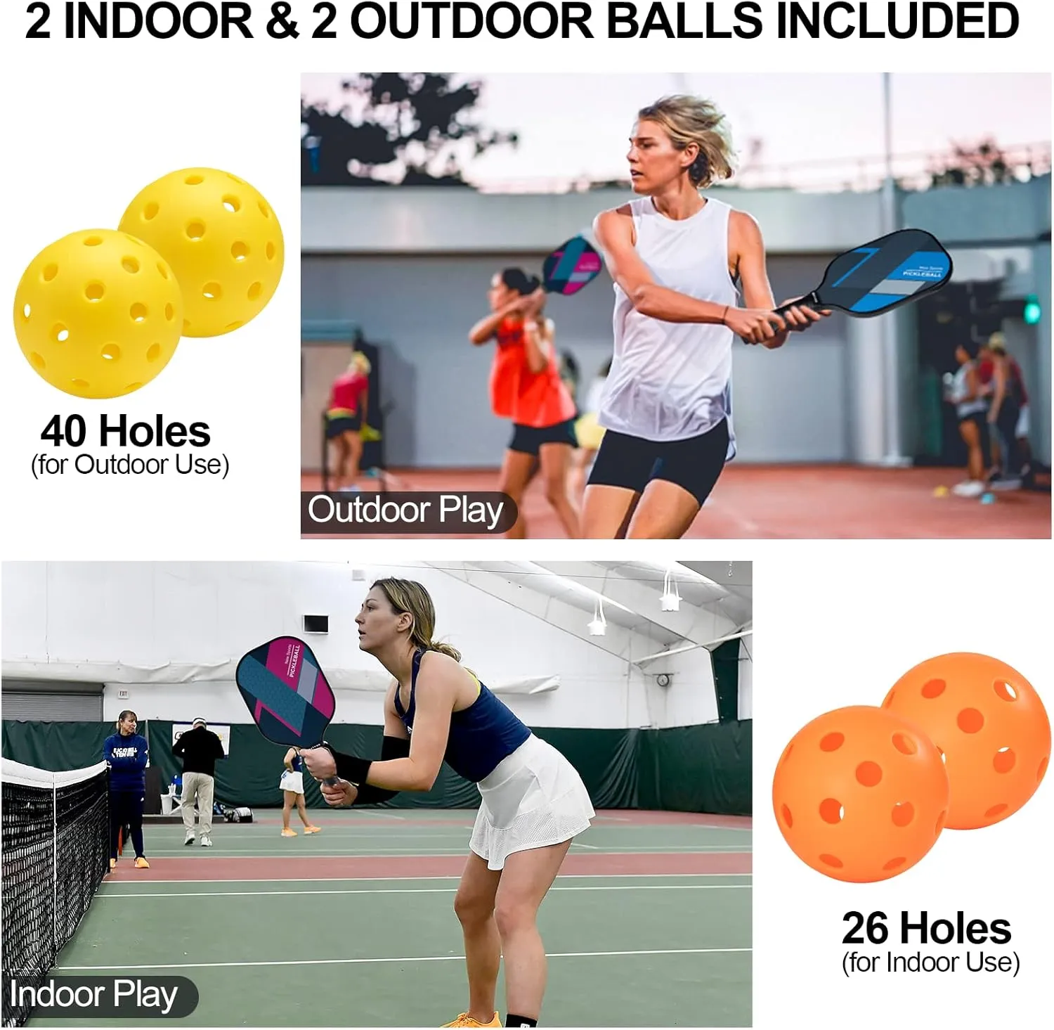 Pickleball Paddles, USAPA Standard Fiberglass Surface Pickleball Paddles Set of 2 or 4 Rackets, Pickleball Set with 4 Pickleball Balls &1 Pickleball Bag, Pickle Ball Paddle Set for Men, Women