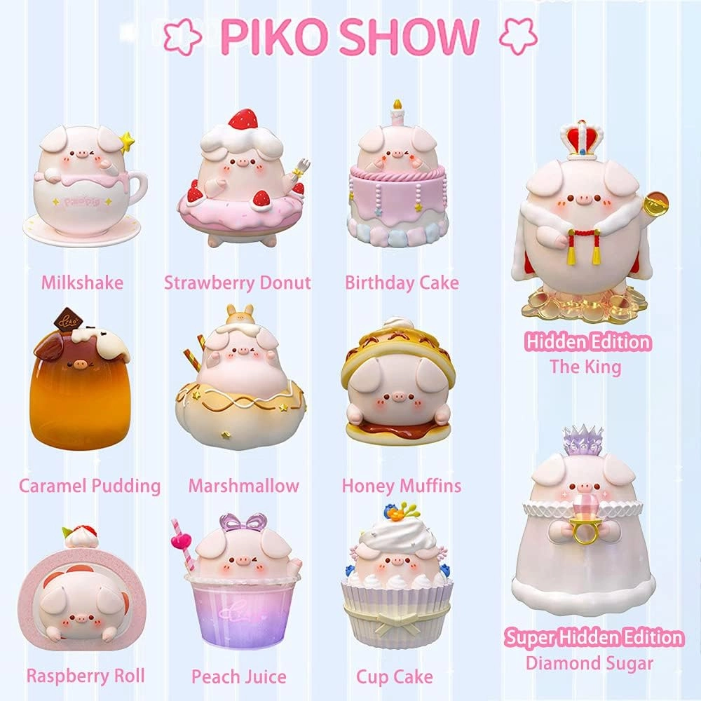 Piko Pig Dessert Series Blind Box Toys for Girls Kawaii Figures Action Cute Model Birthday Gift Guess Blind Bag Random Collection Toys Collectible Desktop Ornaments（2 Pack）