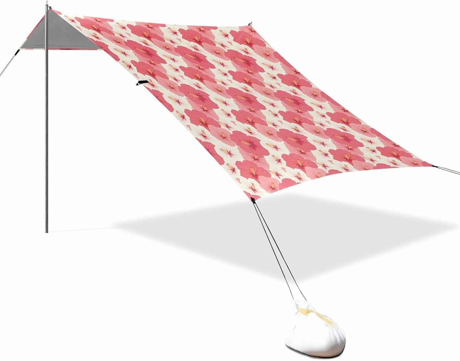 Pink Flower Beach Canopy UPF50 Easy Setup Large Portable Sun Shelter Includes Sand Shovel, Sandbags, Stability Poles for Family Trips, Picnics & Camping