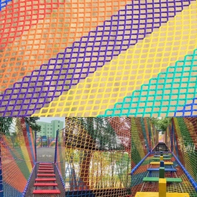 Playground Rope Net Kids Safety Net,Balcony Stair Railing Guard,Toy Sports Equipment Barrier Mesh Anti-Fall Rope Netting,Knotless Polyester Cargo Net(Size:9.8x9.8ft,Multicolor)