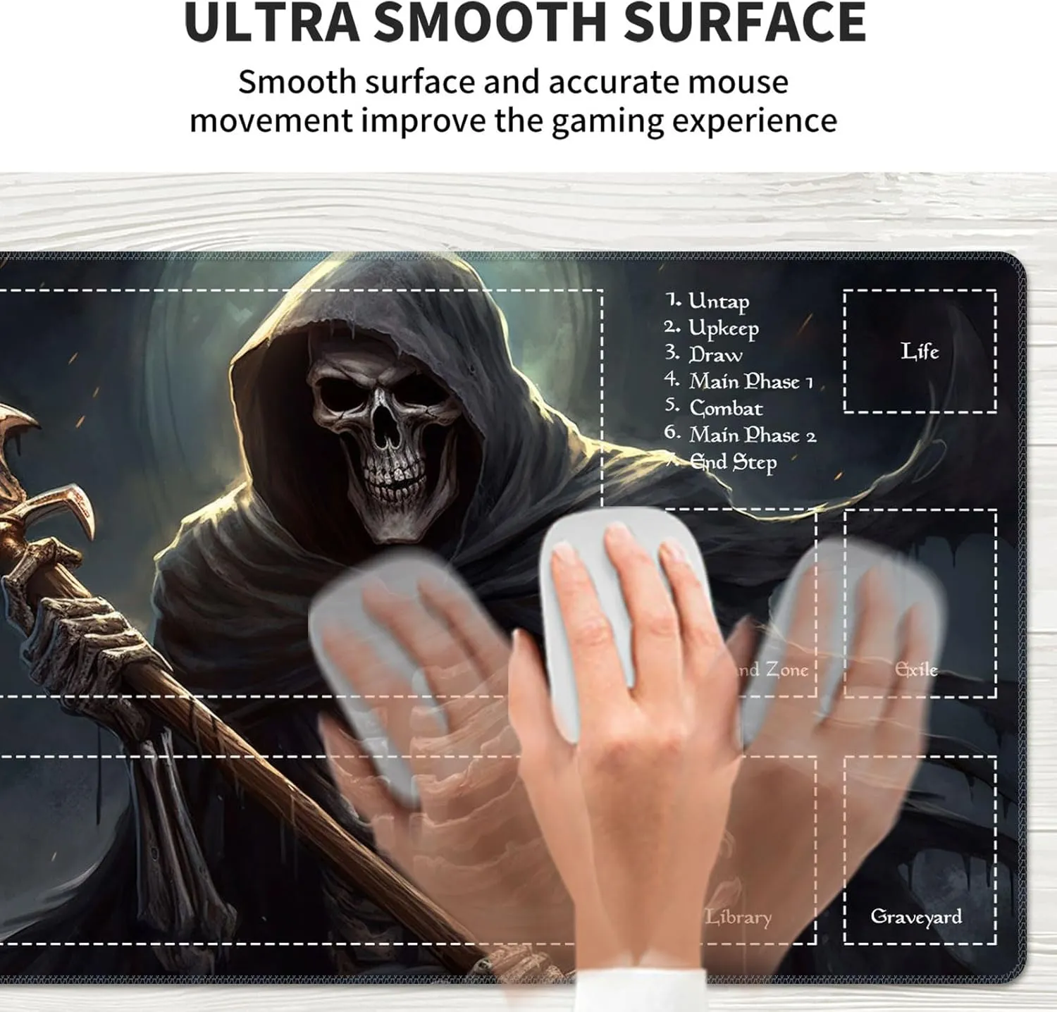 Playmat for MTG Magic Size 24x14 Inch Game Mats Tabletop Magic Play Mats,Premium Smooth Rubber Surface, Mousepad Compatible Qindaiwen for MTG RPG CCG Trading Card Game Play mats, Grim Reaper