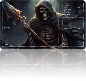 Playmat for MTG Magic Size 24x14 Inch Game Mats Tabletop Magic Play Mats,Premium Smooth Rubber Surface, Mousepad Compatible Qindaiwen for MTG RPG CCG Trading Card Game Play mats, Grim Reaper