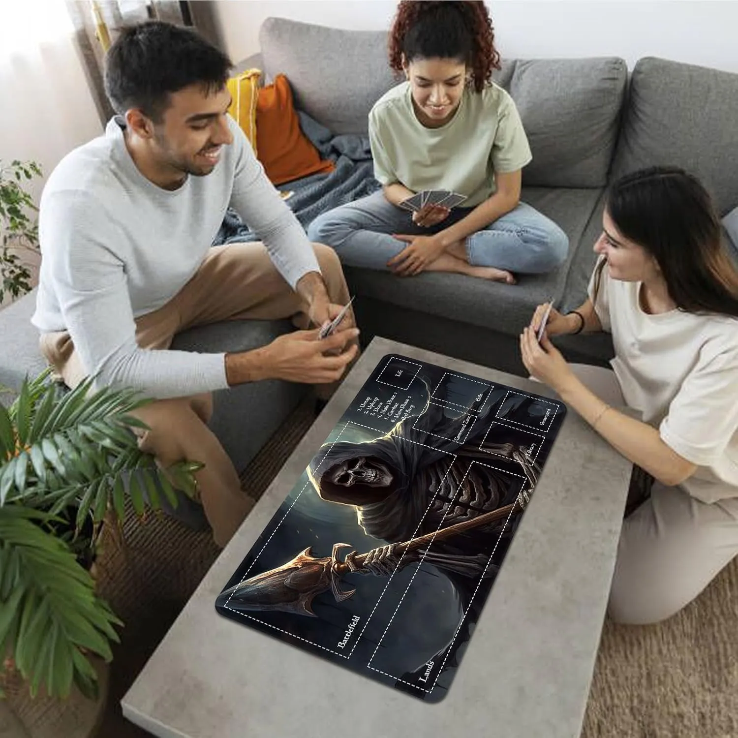 Playmat for MTG Magic Size 24x14 Inch Game Mats Tabletop Magic Play Mats,Premium Smooth Rubber Surface, Mousepad Compatible Qindaiwen for MTG RPG CCG Trading Card Game Play mats, Grim Reaper