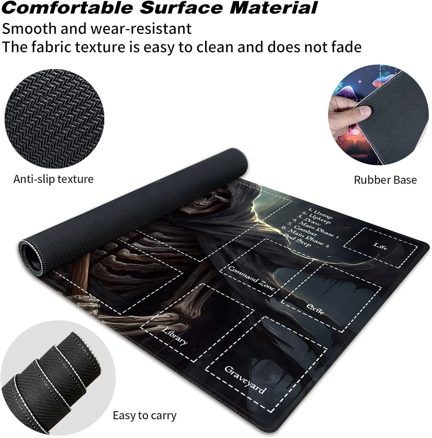 Playmat for MTG Magic Size 24x14 Inch Game Mats Tabletop Magic Play Mats,Premium Smooth Rubber Surface, Mousepad Compatible Qindaiwen for MTG RPG CCG Trading Card Game Play mats, Grim Reaper