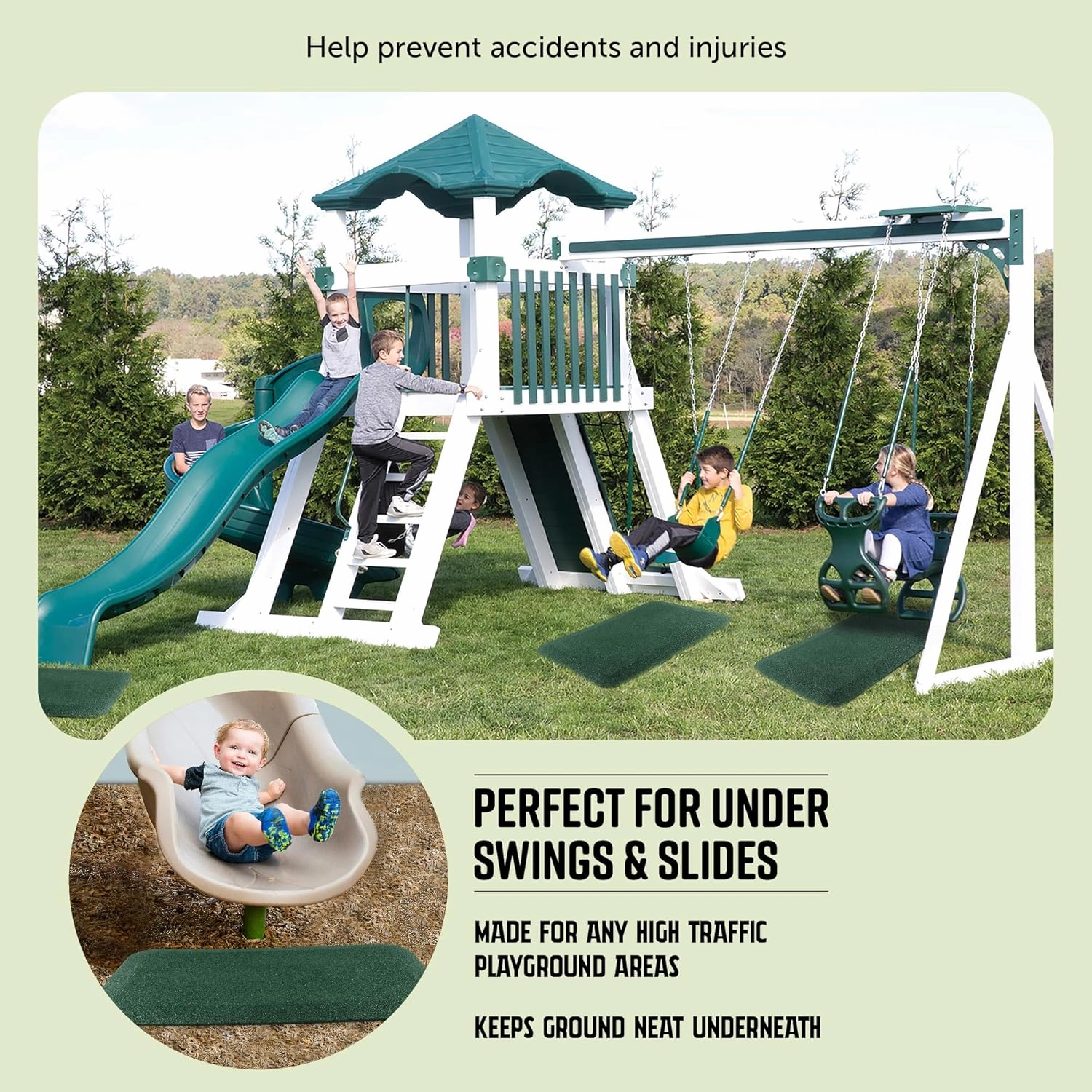 Playsafer Playground Safety Rubber Wearmat for Swingsets and Slides - 1" Thick X 24" W X 40" L (1 Pack, Green)