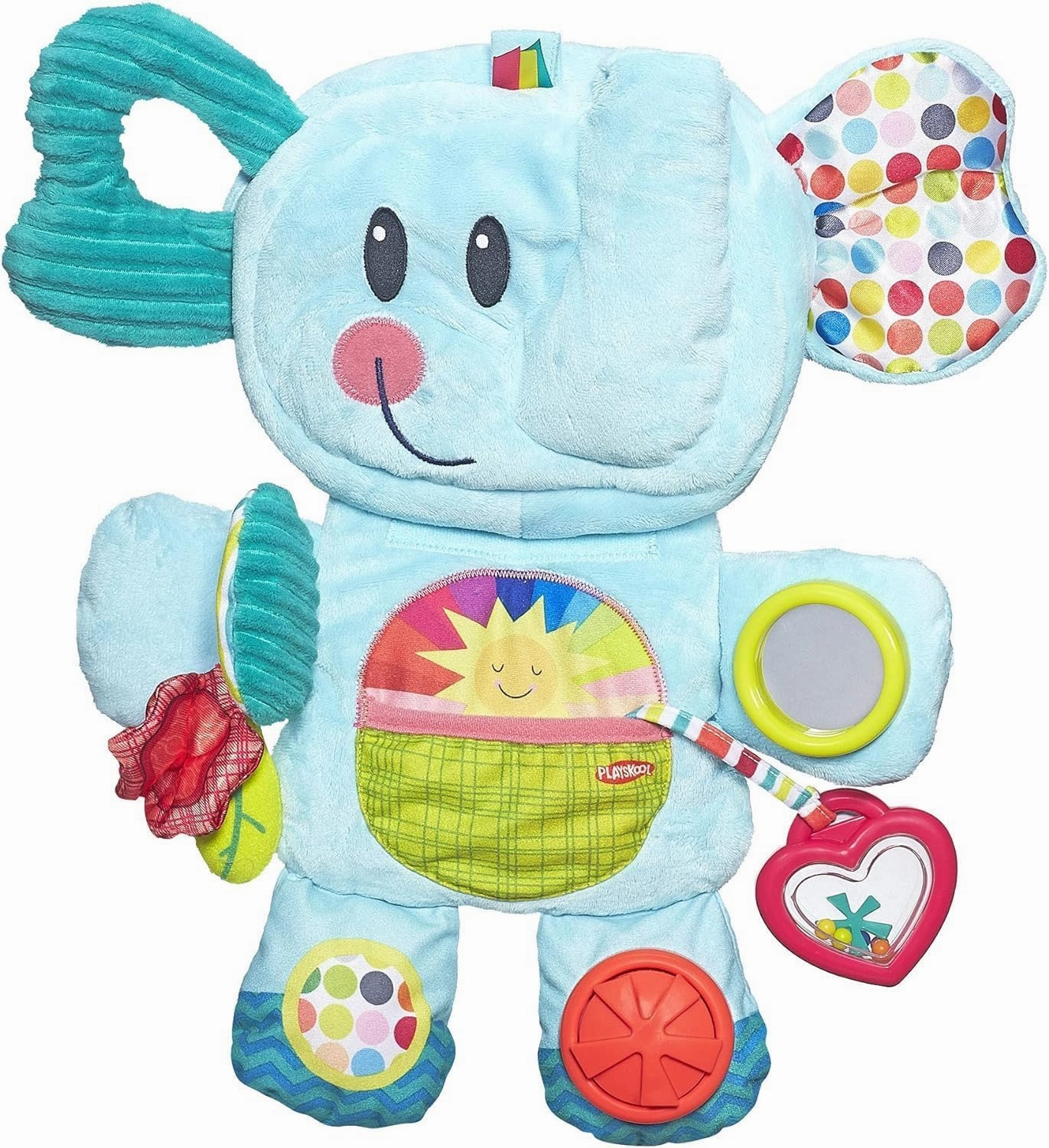 Playskool Fold 'n Go Elephant Stuffed Animal Tummy Time Toy for Babies 3 Months and Up, Blue (Amazon Exclusive)