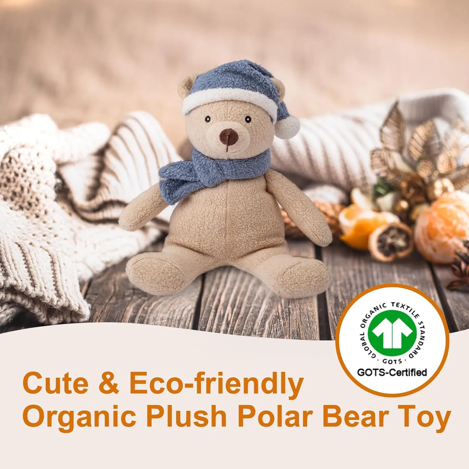 Plush Polar Bear Toy Stuffed Animal Organic Cotton Baby Plush Animal, 8" Stuffed Toy Soft Cuddly Toy for Babies and Toddlers