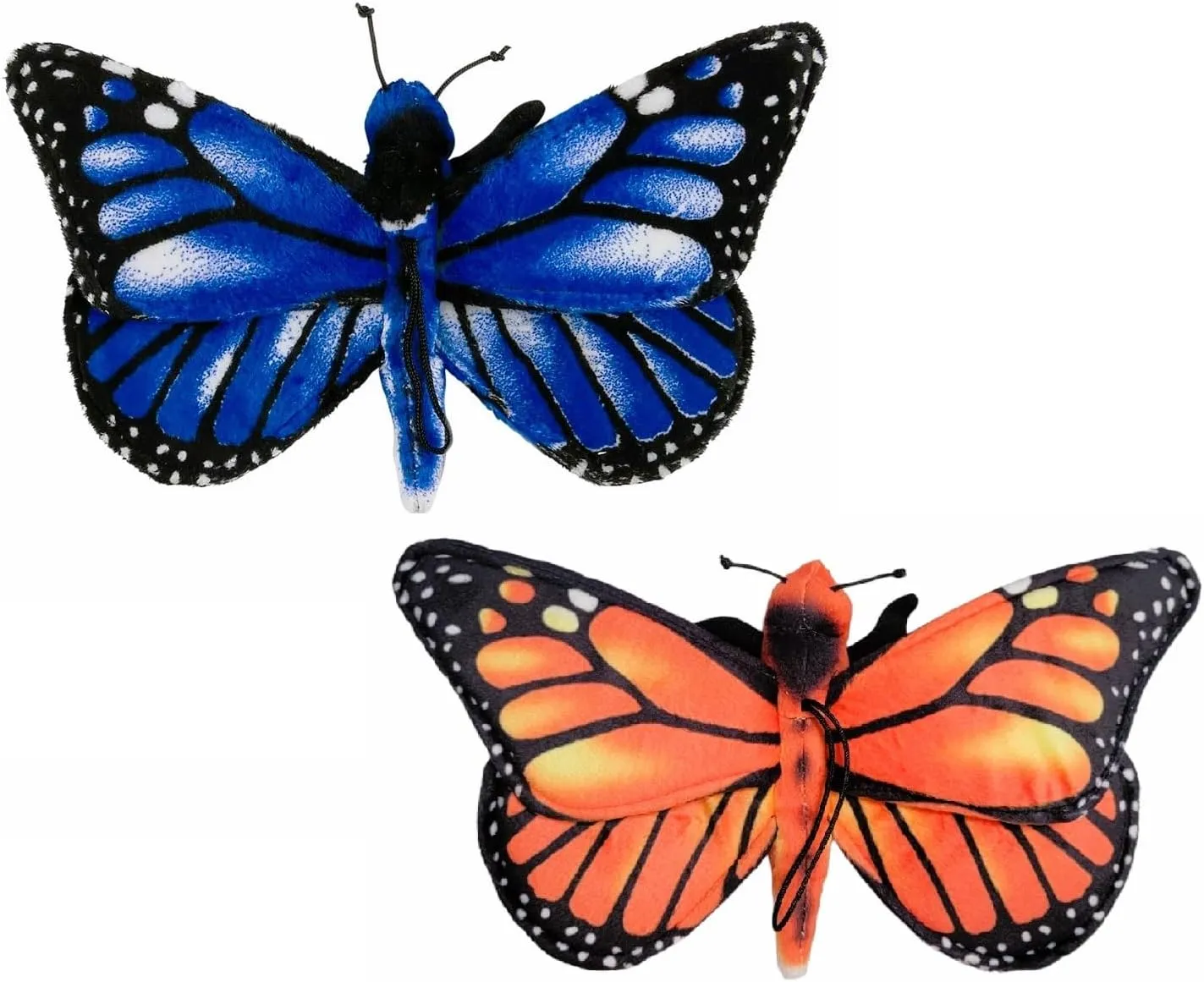 Plush Toy Butterfly (Orange Monarch or Blue Morph) 11 inch Wide. Soft and Cuddly Plush Realistic Toy. (2 Pack (Orange Monarch   Blue Morpho))