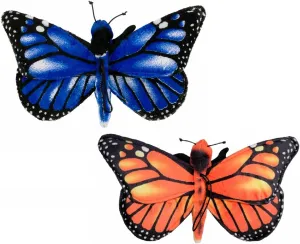 Plush Toy Butterfly (Orange Monarch or Blue Morph) 11 inch Wide. Soft and Cuddly Plush Realistic Toy. (2 Pack (Orange Monarch   Blue Morpho))
