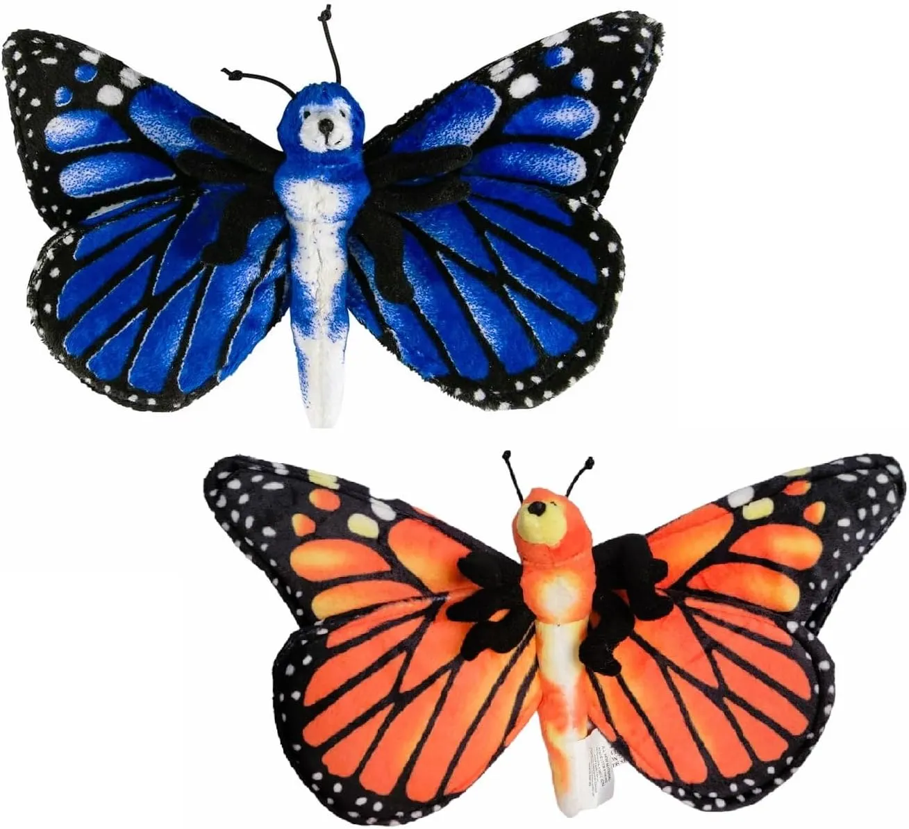 Plush Toy Butterfly (Orange Monarch or Blue Morph) 11 inch Wide. Soft and Cuddly Plush Realistic Toy. (2 Pack (Orange Monarch   Blue Morpho))