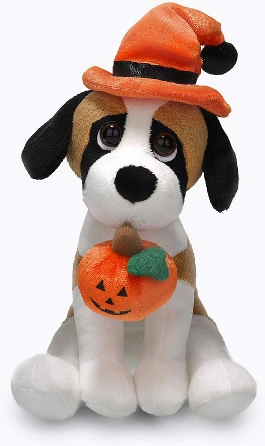 Plushland Halloween Pawpals 8 inches Puppy Dog Plush Stuffed Toy Comes with Hat and Halloween Jack O Lantern - Pumpkin for Kids on This Holiday (Halloween Dog Assortment)