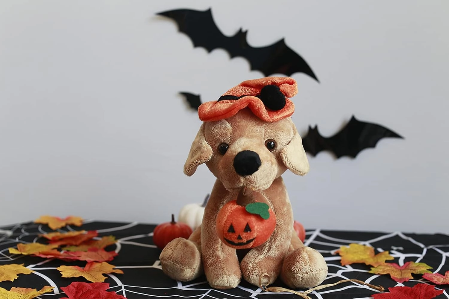 Plushland Halloween Pawpals 8 inches Puppy Dog Plush Stuffed Toy Comes with Hat and Halloween Jack O Lantern - Pumpkin for Kids on This Holiday (Halloween Dog Assortment)