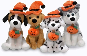 Plushland Halloween Pawpals 8 inches Puppy Dog Plush Stuffed Toy Comes with Hat and Halloween Jack O Lantern - Pumpkin for Kids on This Holiday (Halloween Dog Assortment)