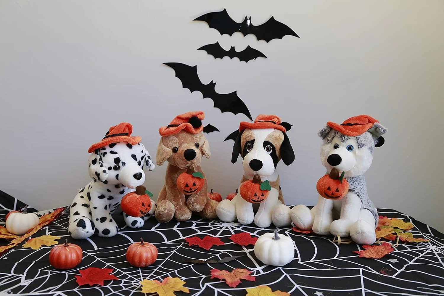Plushland Halloween Pawpals 8 inches Puppy Dog Plush Stuffed Toy Comes with Hat and Halloween Jack O Lantern - Pumpkin for Kids on This Holiday (Halloween Dog Assortment)
