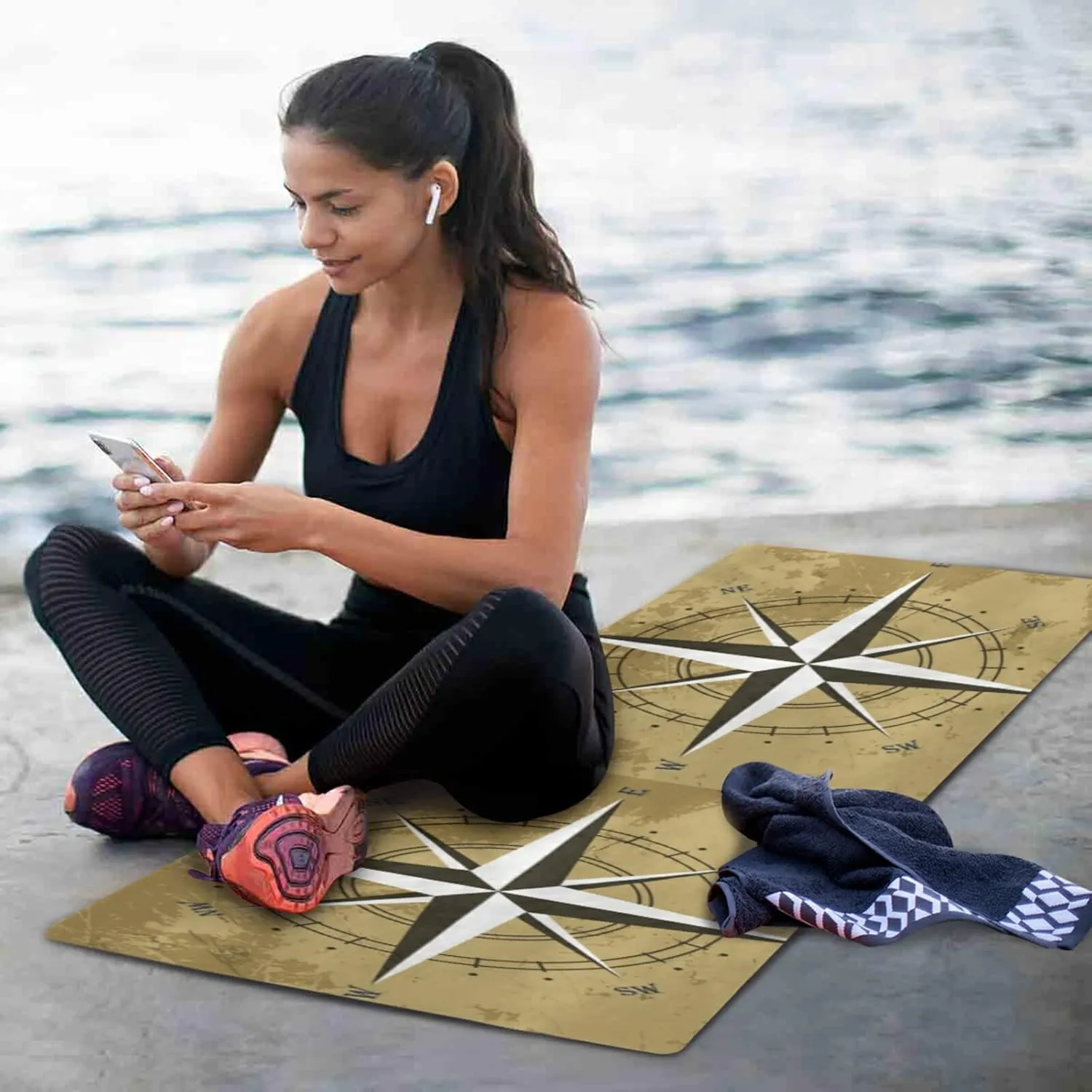 Poeticcity 1 mm Thick Non-Slip Rubber Yoga Mat, Durable Folding Workout Mat, Fitness Safe Mat with Bag for Pilates and Floor Exercises