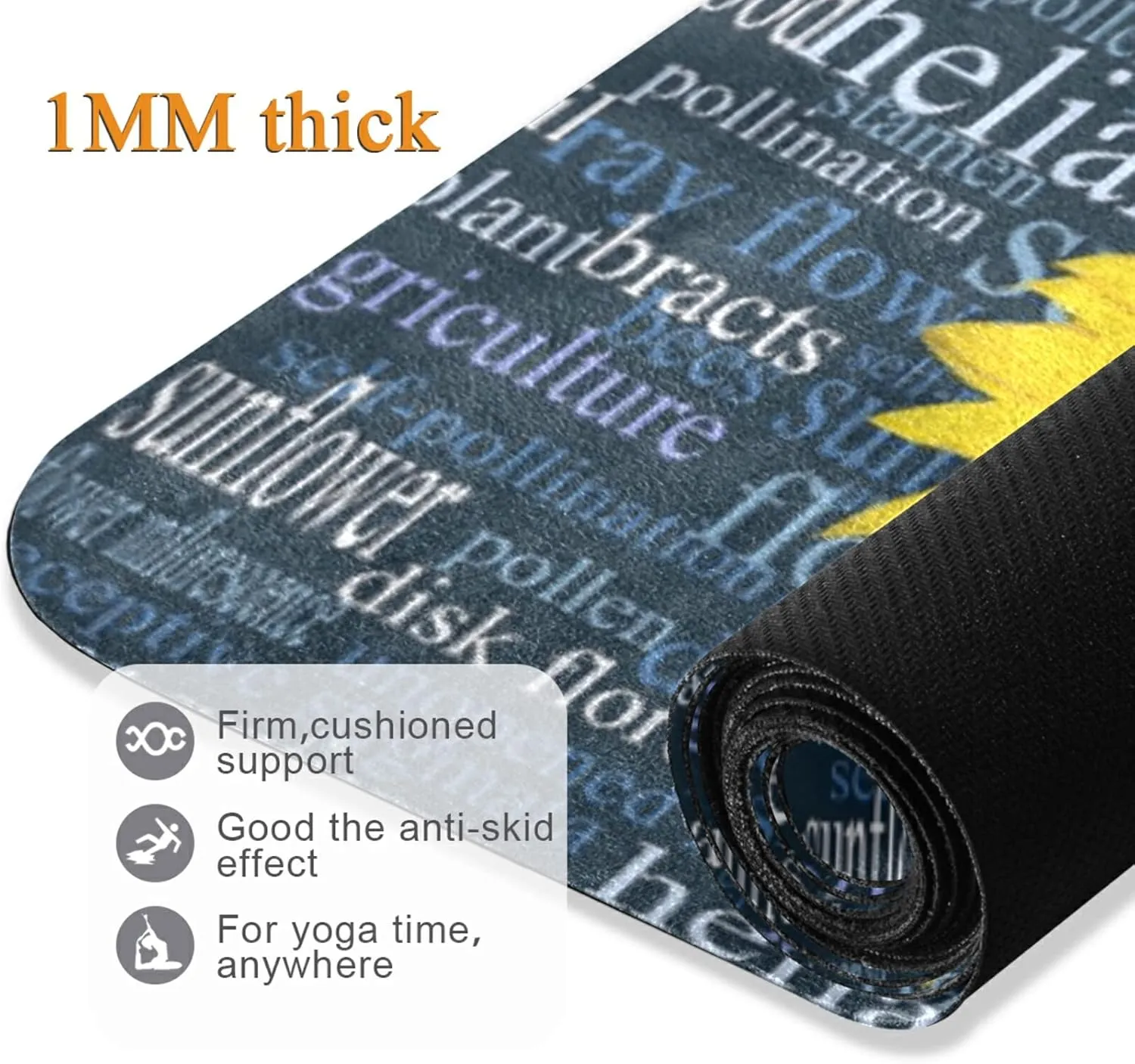 Poeticcity 1 mm Thick Non-Slip Rubber Yoga Mat, Durable Folding Workout Mat, Fitness Safe Mat with Bag for Pilates and Floor Exercises