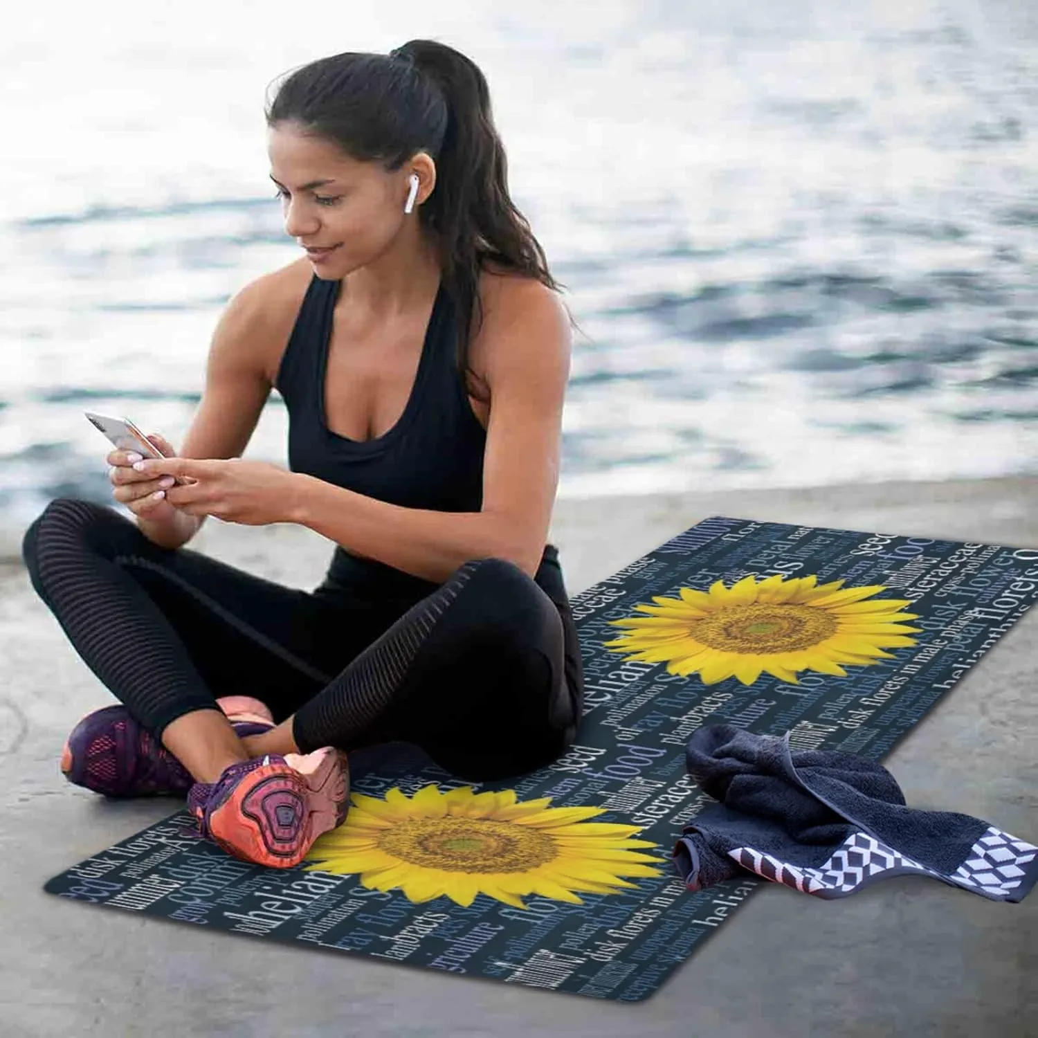 Poeticcity 1 mm Thick Non-Slip Rubber Yoga Mat, Durable Folding Workout Mat, Fitness Safe Mat with Bag for Pilates and Floor Exercises