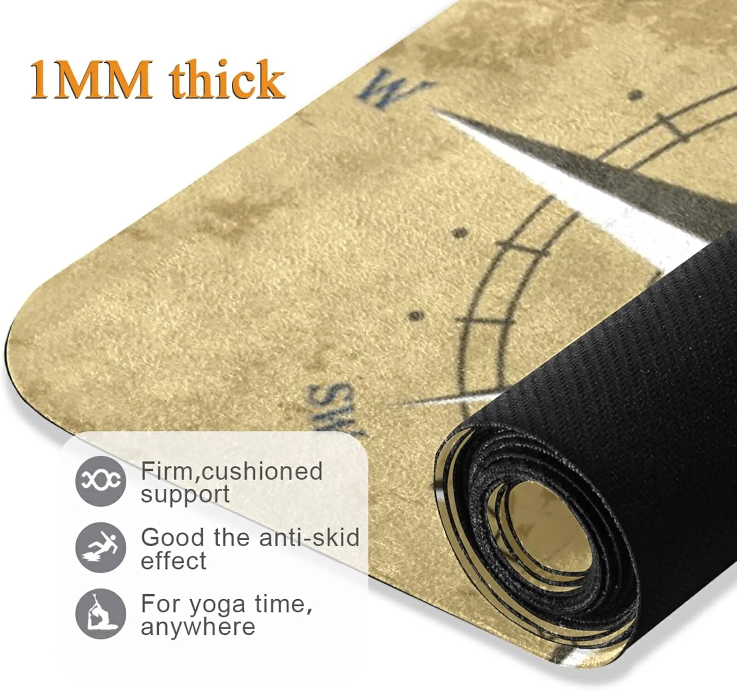 Poeticcity 1 mm Thick Non-Slip Rubber Yoga Mat, Durable Folding Workout Mat, Fitness Safe Mat with Bag for Pilates and Floor Exercises