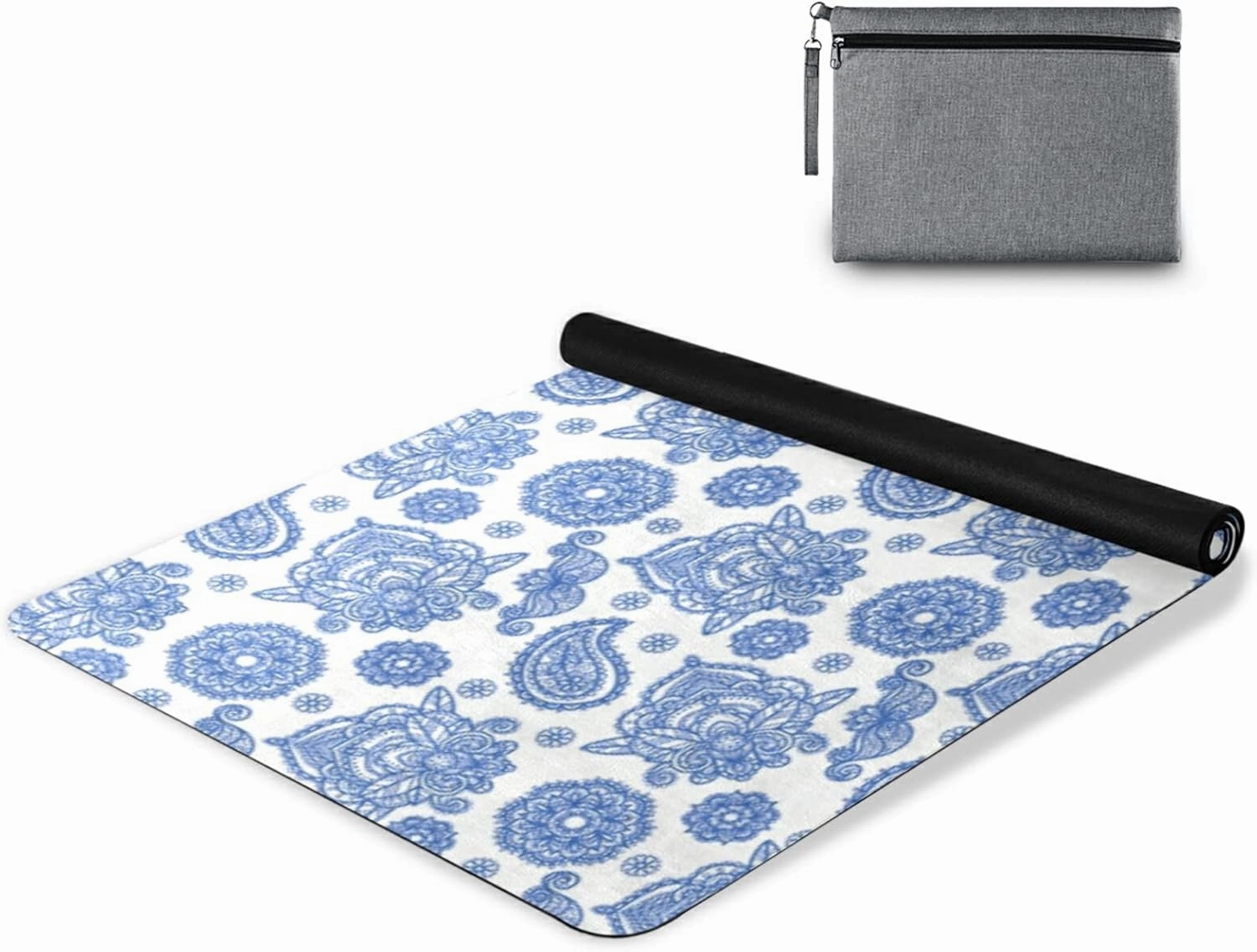 Poeticcity 1 mm Thick Non-Slip Rubber Yoga Mat, Durable Folding Workout Mat, Fitness Safe Mat with Bag for Pilates and Floor Exercises