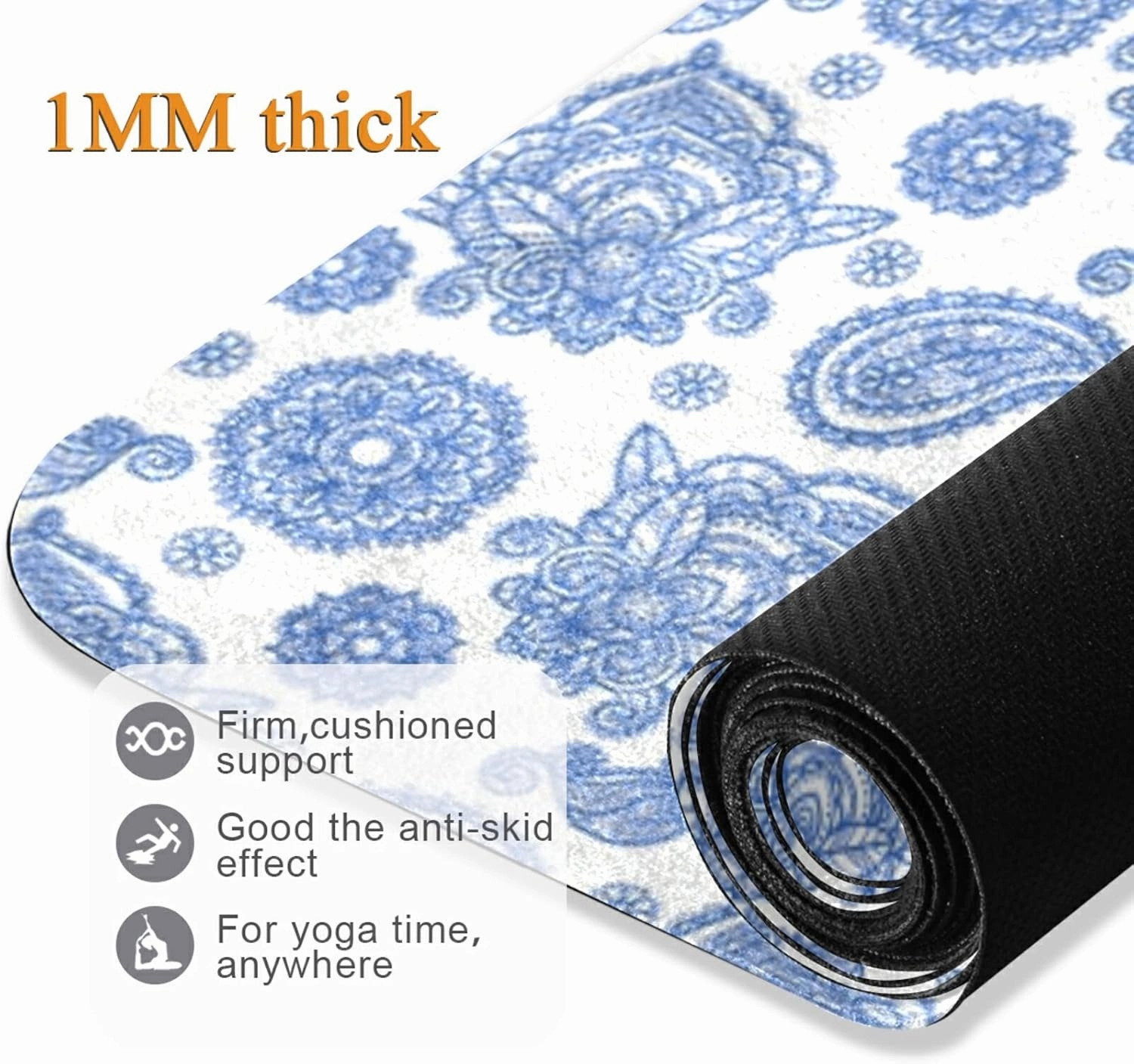Poeticcity 1 mm Thick Non-Slip Rubber Yoga Mat, Durable Folding Workout Mat, Fitness Safe Mat with Bag for Pilates and Floor Exercises