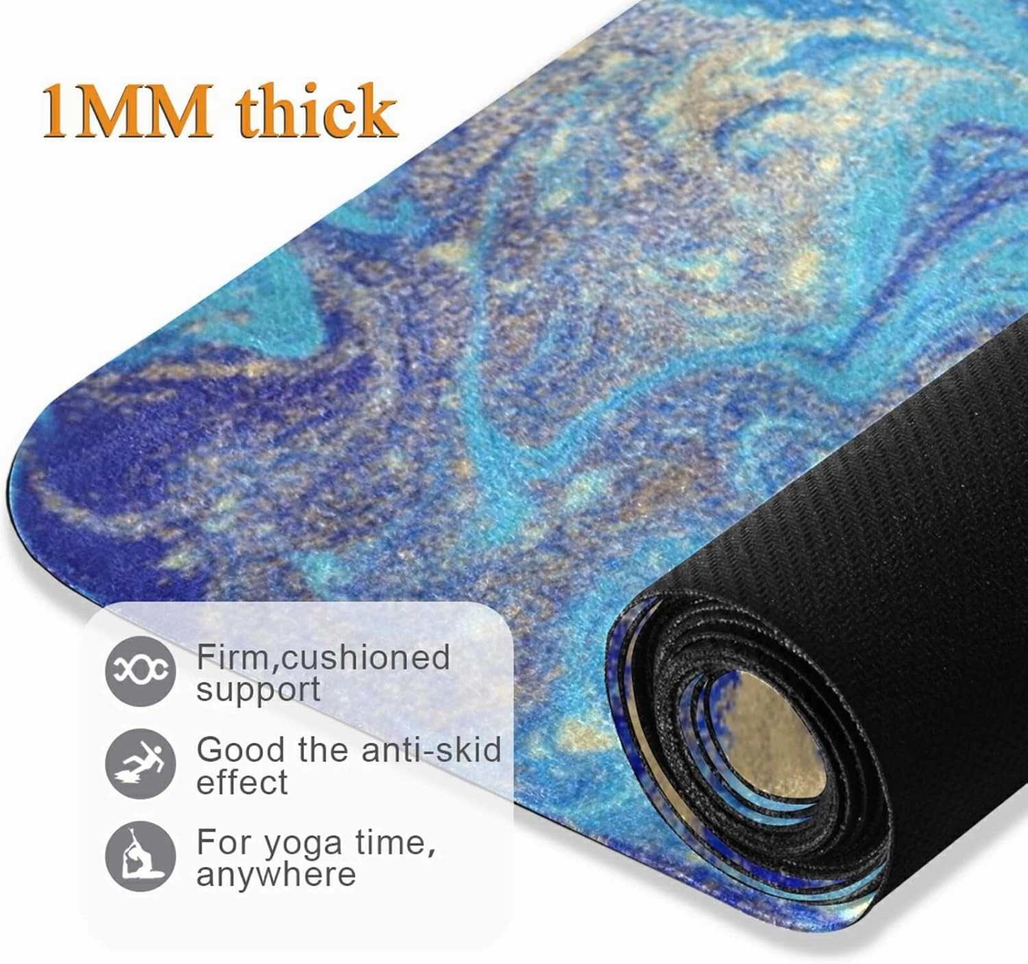 Poeticcity 1 mm Thick Non-Slip Rubber Yoga Mat, Durable Folding Workout Mat, Fitness Safe Mat with Bag for Pilates and Floor Exercises