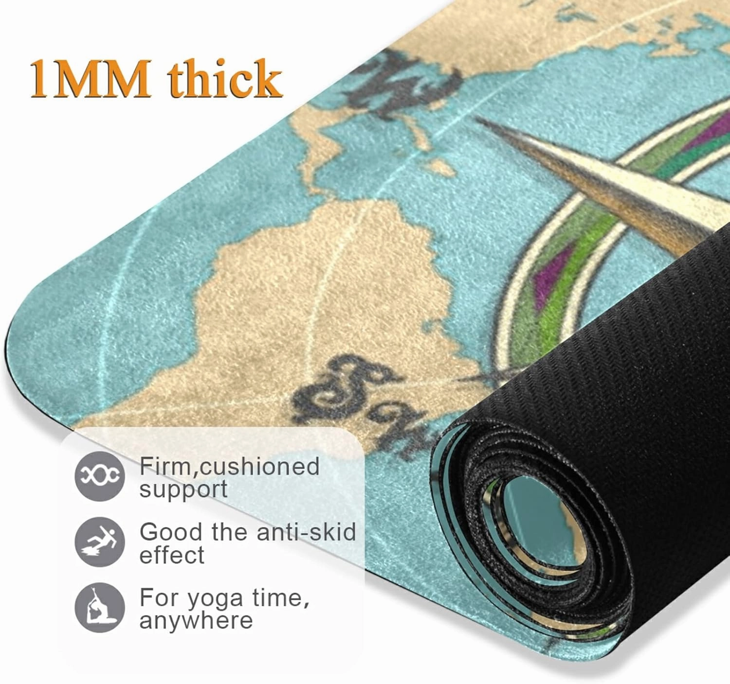 Poeticcity 1 mm Thick Non-Slip Rubber Yoga Mat, Durable Folding Workout Mat, Fitness Safe Mat with Bag for Pilates and Floor Exercises