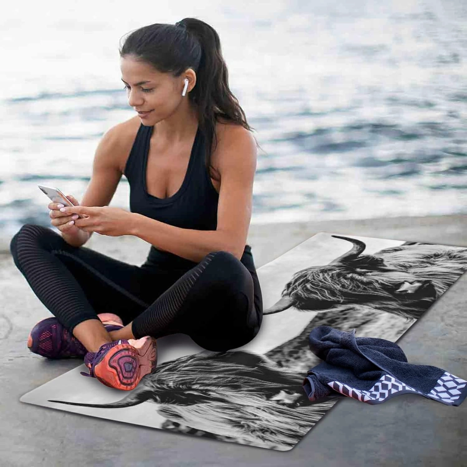 Poeticcity 1 mm Thick Non-Slip Rubber Yoga Mat, Durable Folding Workout Mat, Fitness Safe Mat with Bag for Pilates and Floor Exercises