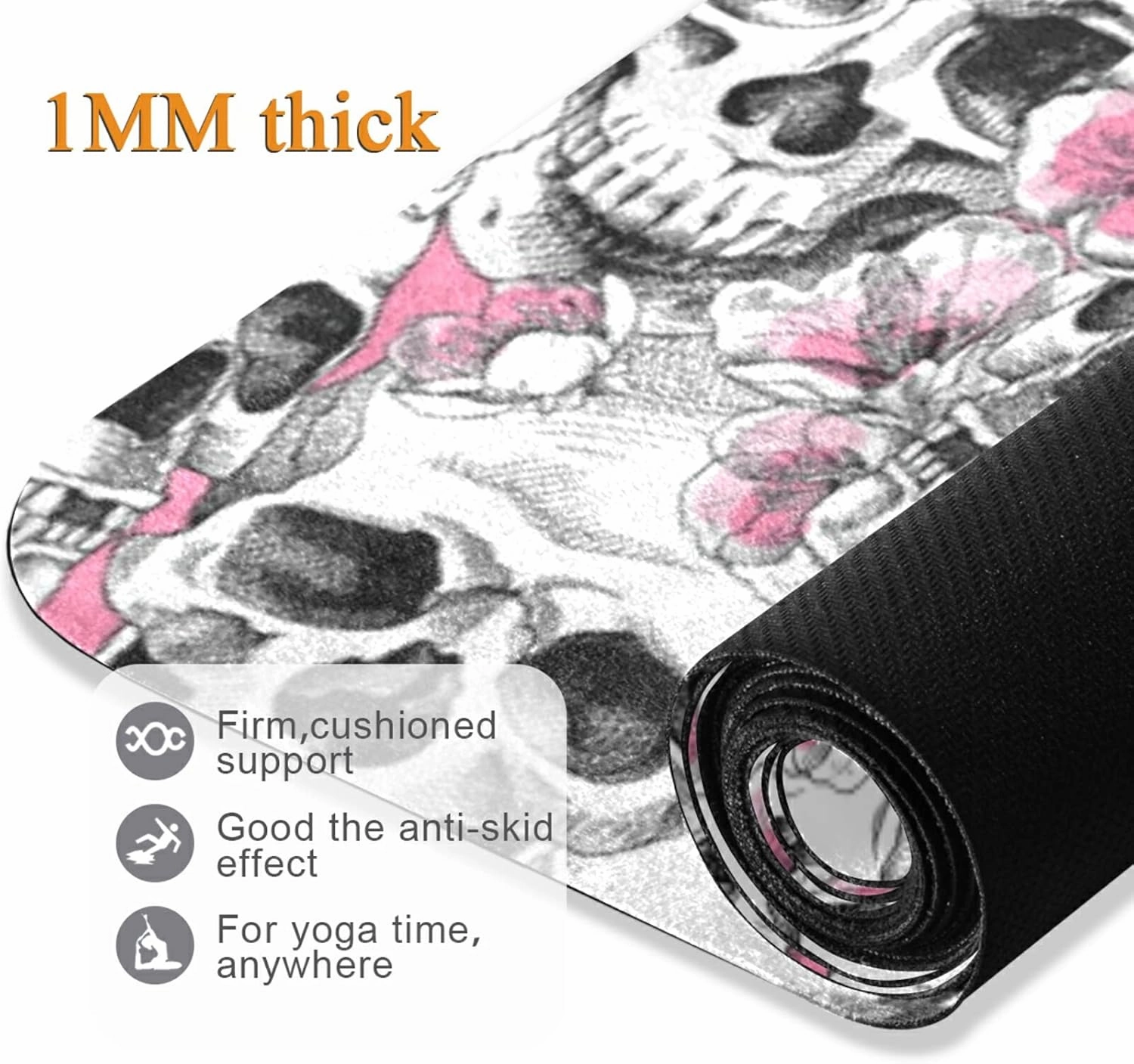 Poeticcity 1 mm Thick Non-Slip Rubber Yoga Mat, Durable Folding Workout Mat, Fitness Safe Mat with Bag for Pilates and Floor Exercises
