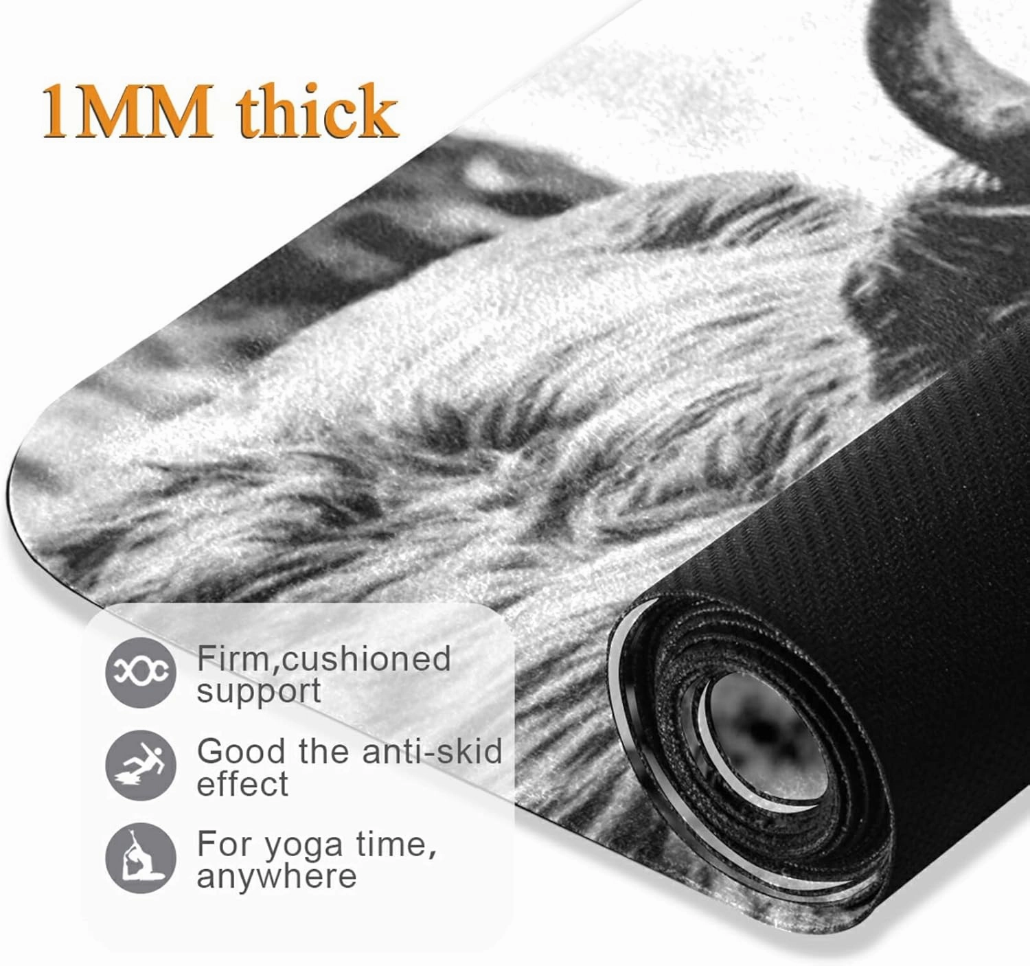 Poeticcity 1 mm Thick Non-Slip Rubber Yoga Mat, Durable Folding Workout Mat, Fitness Safe Mat with Bag for Pilates and Floor Exercises
