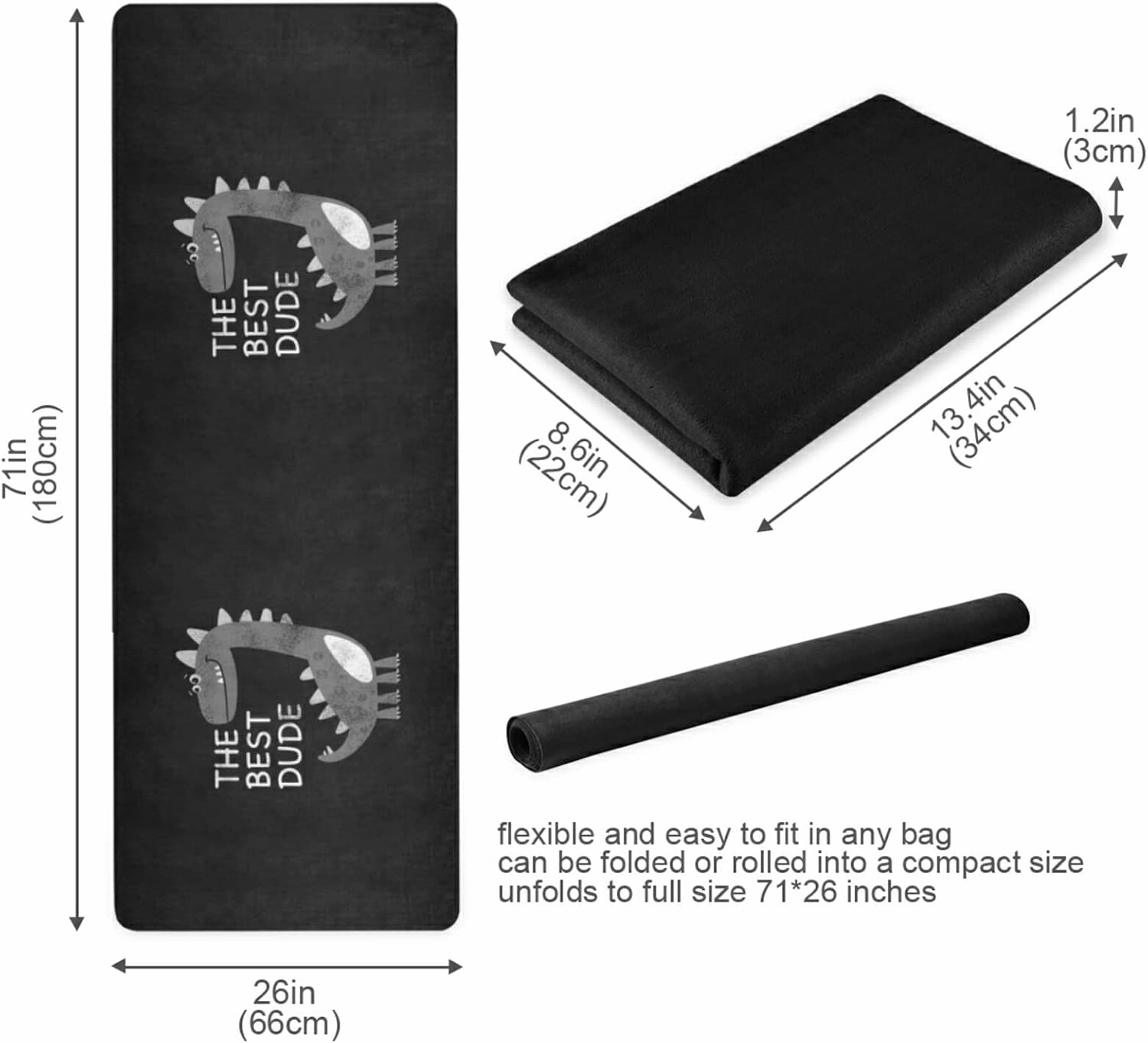 Poeticcity 1 mm Thick Non-Slip Rubber Yoga Mat, Durable Folding Workout Mat, Fitness Safe Mat with Bag for Pilates and Floor Exercises