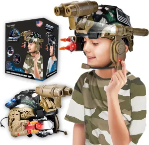 Police kids toy soldier Army SWAT Helmet Commander Set. megaphone led scope, dart toy gun & 4X Binoculars