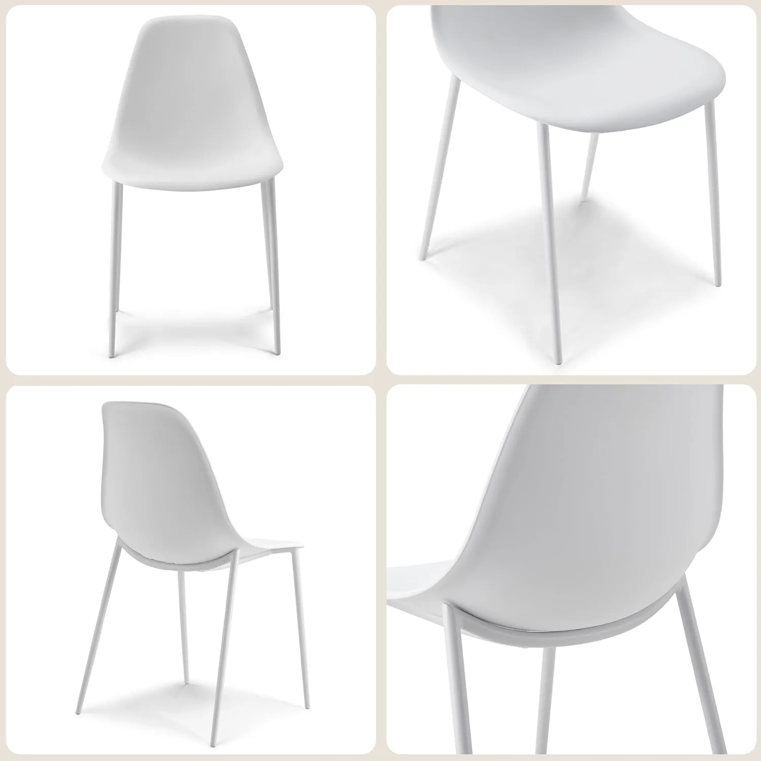 POLY & BARK Isla Modern Kitchen Chairs Set of 4 - Plastic Dining Chair with Metal Legs - Quick Assembly Simple Cafe Chairs Plastic for Indoor or Outdoor - White