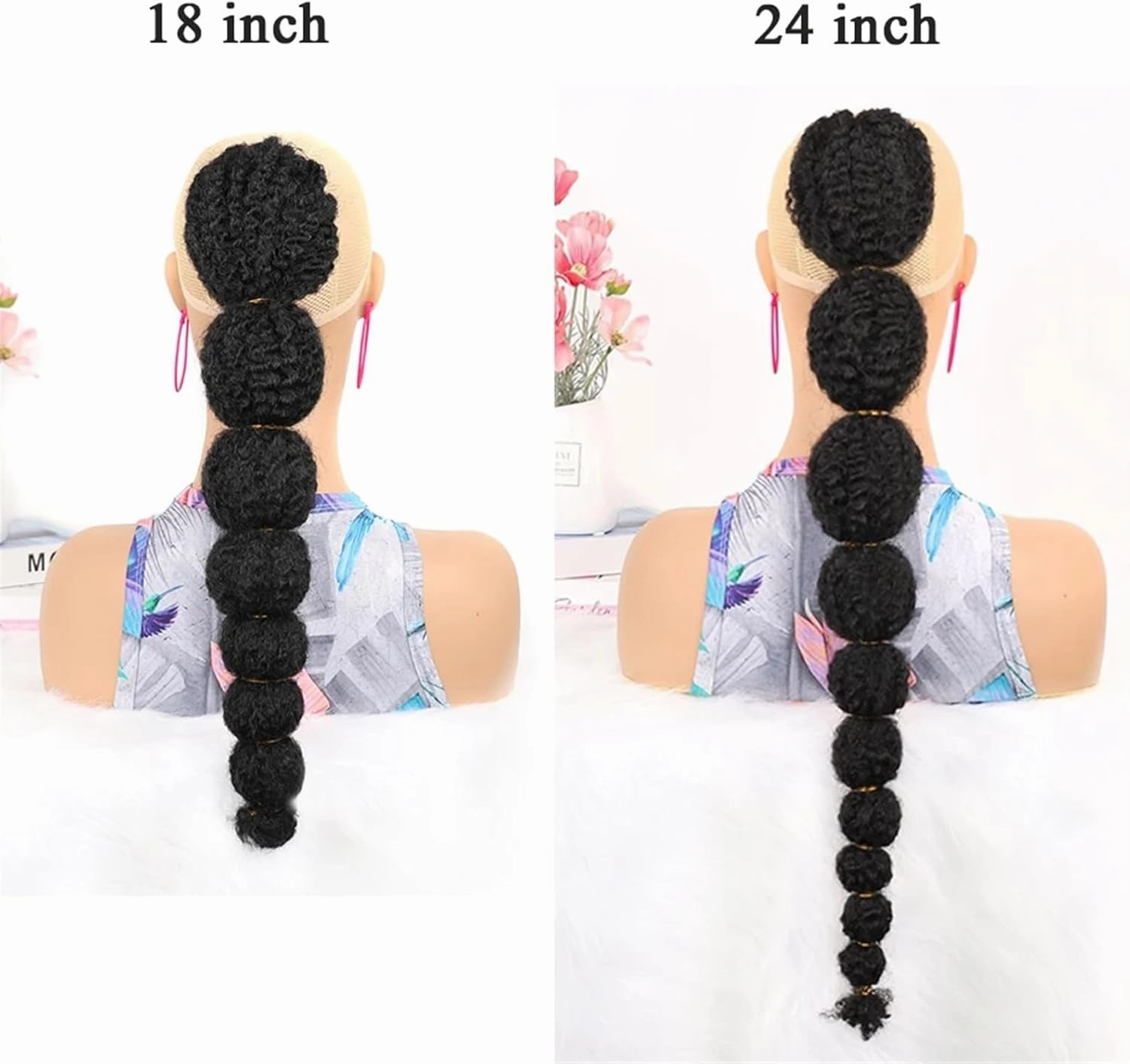 Ponytail Hair Extension Synthetic Ponytail Hair Extension for Black Women, 18/24inch Afro Puff Bubble Lantern Braid Drawstring Ponytail Clip on Pony Tail Hair Extension Ponytail Hairpiece ( Size : 18i