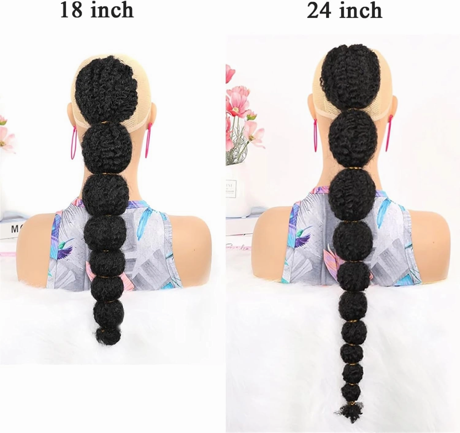Ponytail Hair Extensions Synthetic Ponytail Hair Extension for Black Women, 18/24inch Afro Puff Bubble Lantern Braid Drawstring Ponytail Clip on Pony Tail Hair Extension Pony Tails Extensions Human Ha