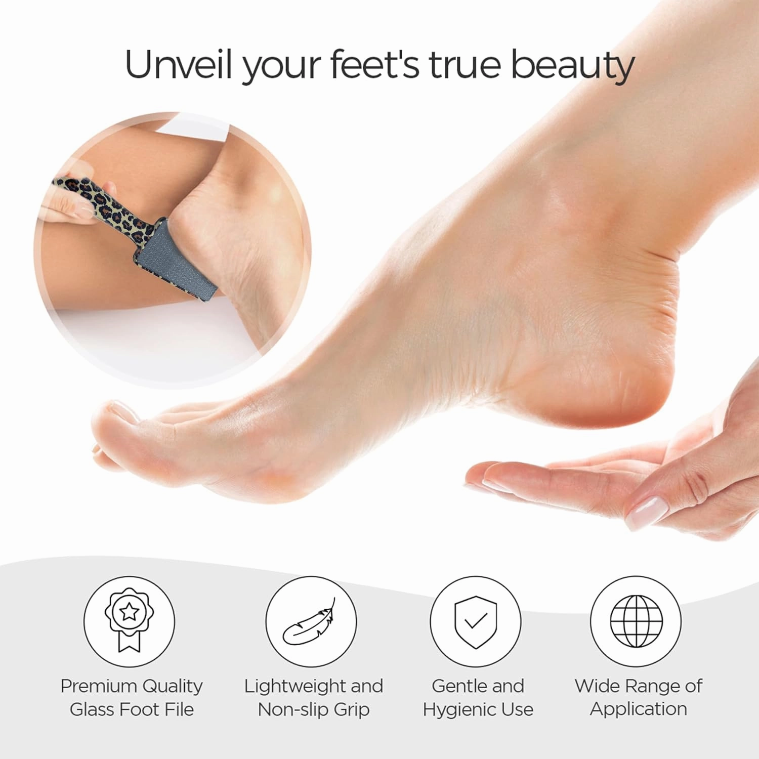 Pop Sonic Nano Glass Foot File (1 Unit) | Foot Callous Removal for Smooth, Soft Feet | Foot Scraper for Dead Skin Remover | Perfect Pedicure Tools at Home or Salon Use (Leopard)