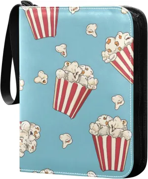 Popcorn Striped Simple Card Binder 4 Pocket Trading Card Binder Portable Cards Collection Book with Zipper