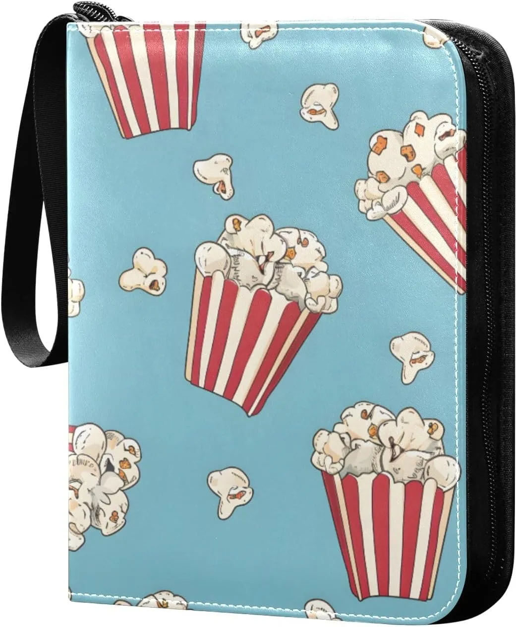 Popcorn Striped Simple Card Binder 4 Pocket Trading Card Binder Portable Cards Collection Book with Zipper