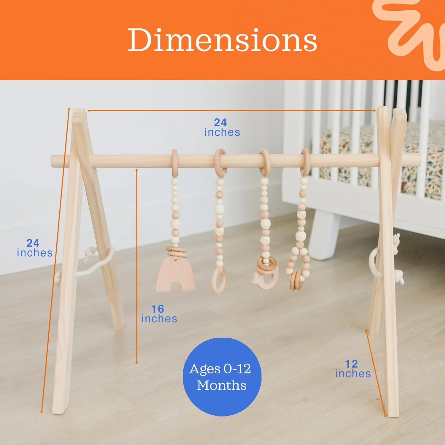 Poppyseed Play - Wooden Baby Play Gym, Montessori Activity Center w/Hanging Beech Wood Toys, Foldable Natural Pine Wood Frame, Portable Infant Play Gym, Motor Skill Development & Modern Nursery Decor