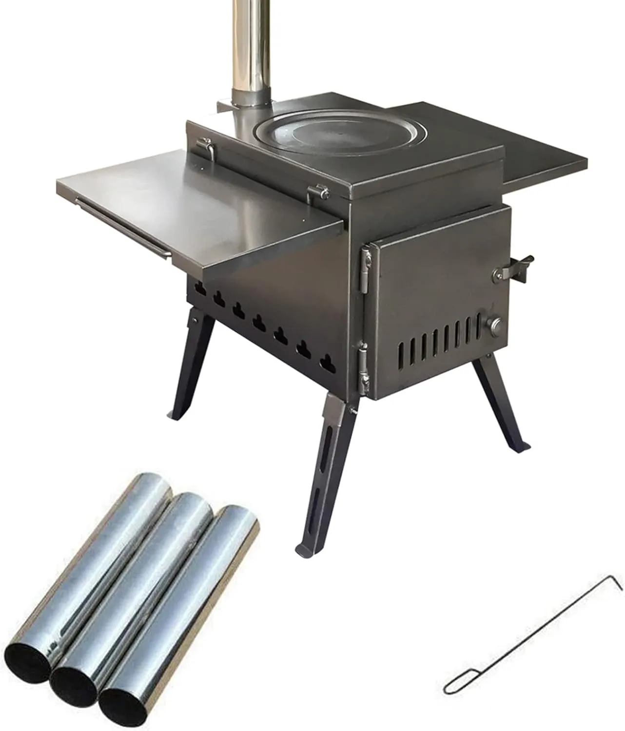 Portable Wood Stove, Outdoor Tent Camping Stove, Wood Burning Camping Stove Stainless Steel,with Chimney Pipes, for Emergency Preparedness Cooking and Heating