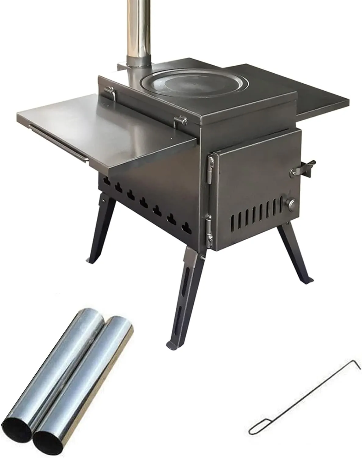 Portable Wood Stove, Outdoor Tent Camping Stove, Wood Burning Camping Stove Stainless Steel,with Chimney Pipes, for Emergency Preparedness Cooking and Heating