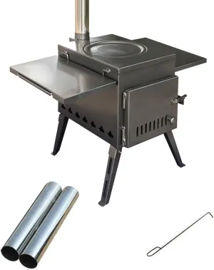Portable Wood Stove, Outdoor Tent Camping Stove, Wood Burning Camping Stove Stainless Steel,with Chimney Pipes, for Emergency Preparedness Cooking and Heating