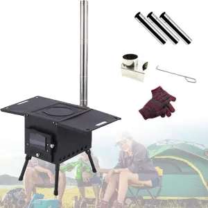 Portable Wood Stoves Foldable Burning Stove Camp Tent with Chimney Pipe for Shelter Heating Cooking