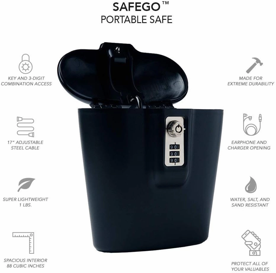 Portable Indoor/Outdoor Lock Box Safe with Key and Combination Access (Black)
