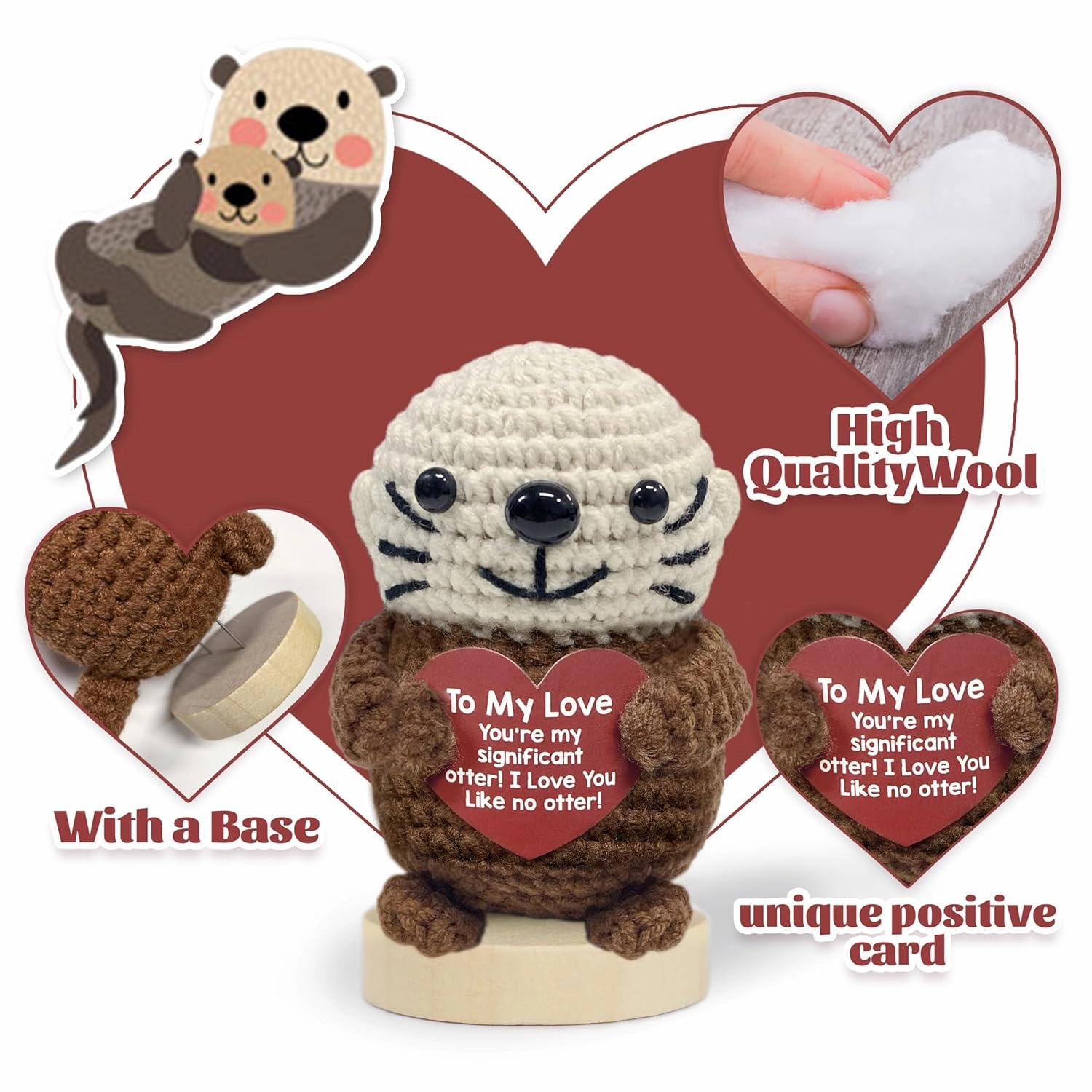 Positive Crochet Otter Gifts, Valentine’s Day Gift for Him & Her, I Love You Like No Other, Handmade Crochet Otter for Fiance Women Men Lover Valentine's Day(To My Love—Otter)