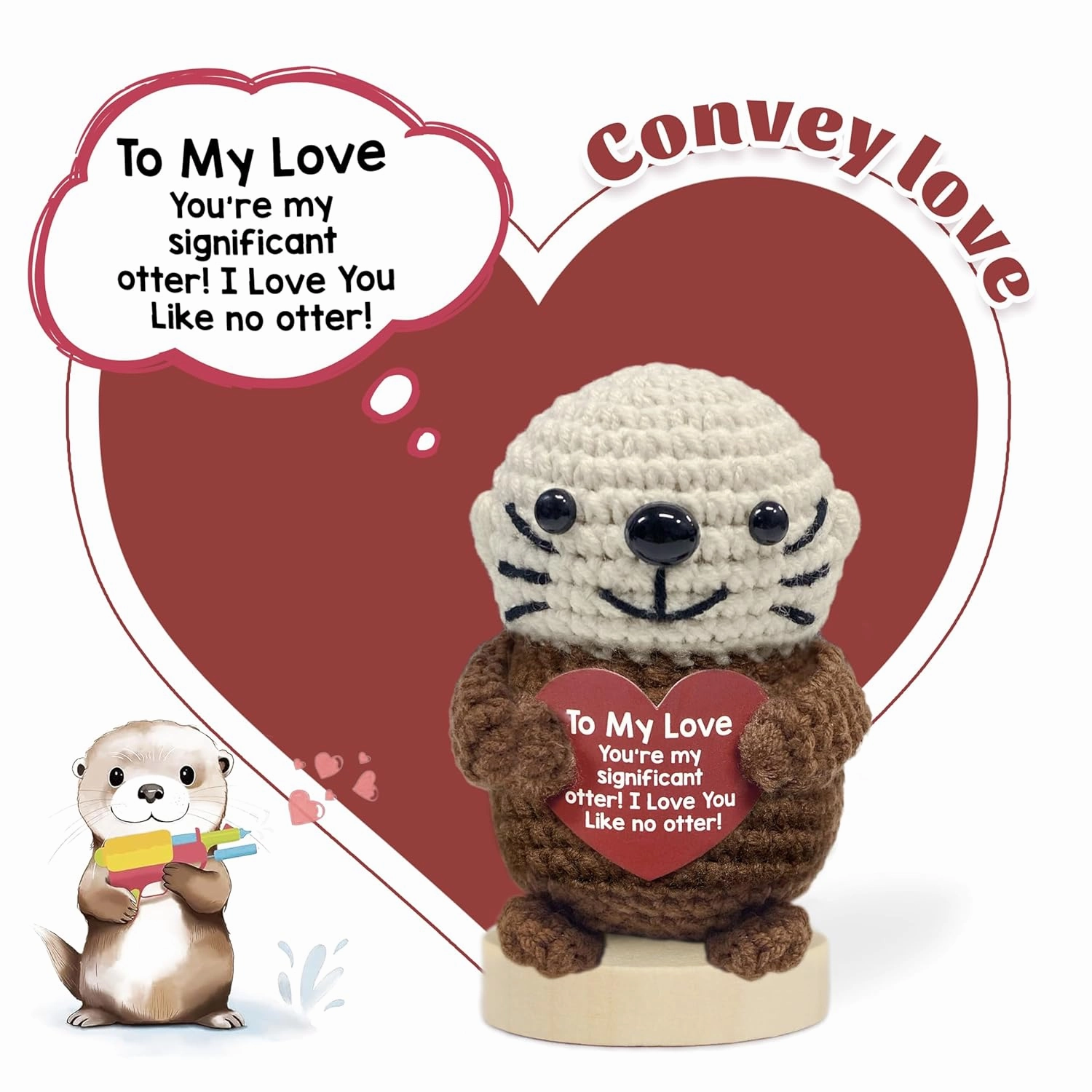 Positive Crochet Otter Gifts, Valentine’s Day Gift for Him & Her, I Love You Like No Other, Handmade Crochet Otter for Fiance Women Men Lover Valentine's Day(To My Love—Otter)