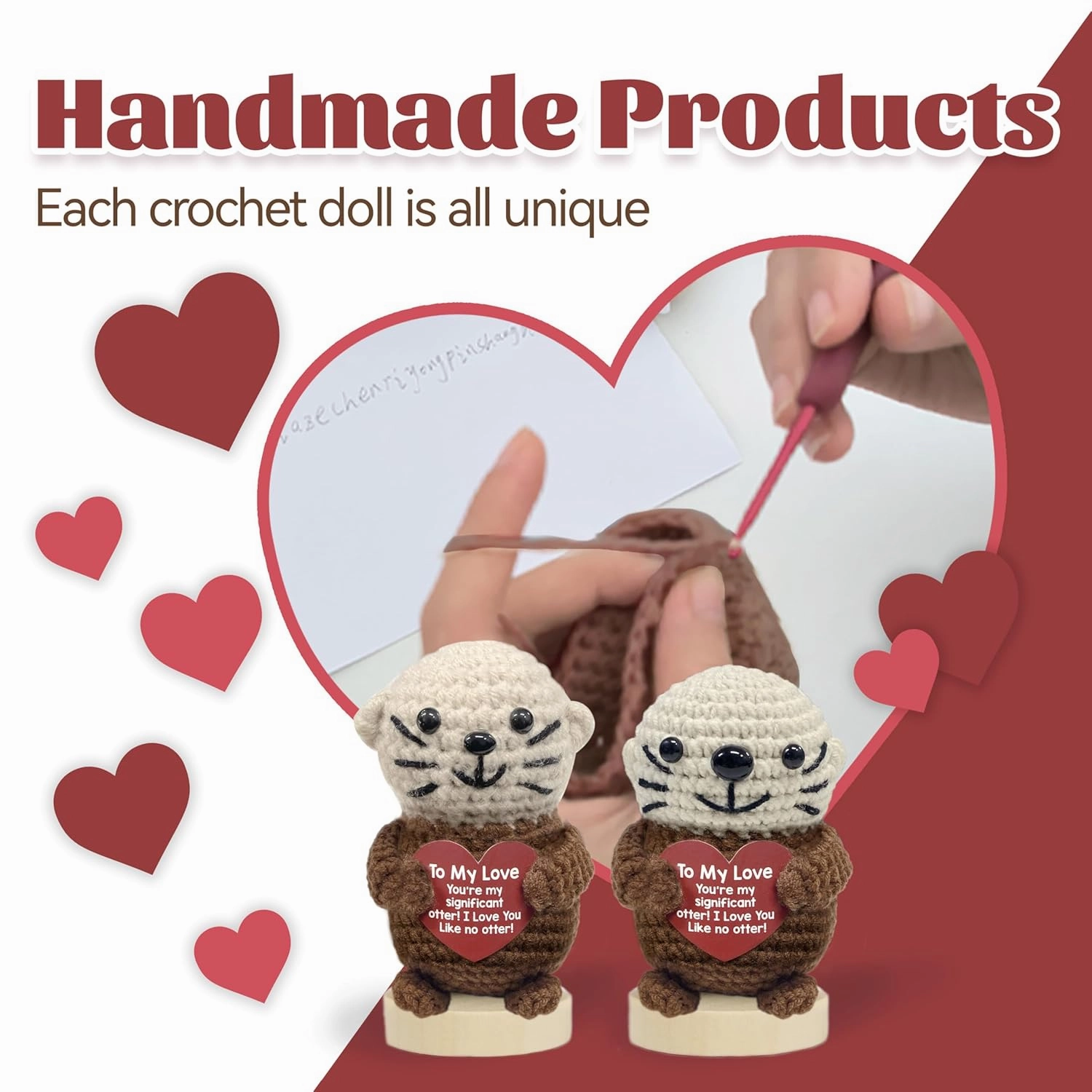 Positive Crochet Otter Gifts, Valentine’s Day Gift for Him & Her, I Love You Like No Other, Handmade Crochet Otter for Fiance Women Men Lover Valentine's Day(To My Love—Otter)